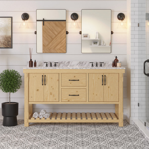 Birmingham 60 Rustic Double Sink Bathroom Vanity Natural Wood Cabinet Kitchenbathcollection 