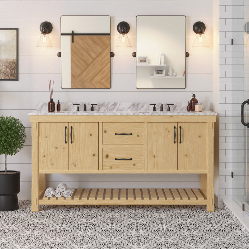 Natural wood bathroom vanity 72 inch