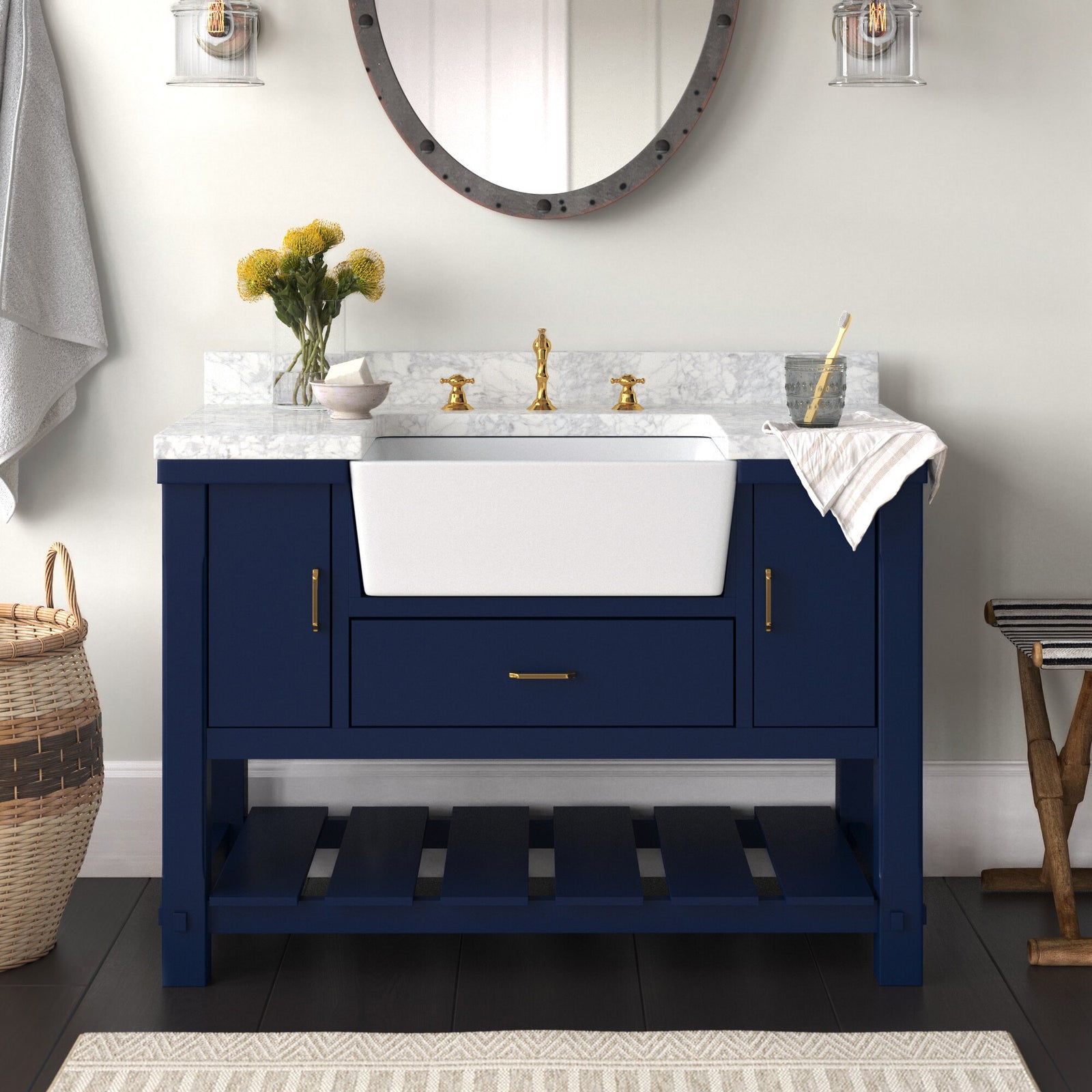 Charlotte 42-inch Royal Blue Farmhouse Bathroom Vanity Carrara Marble Top