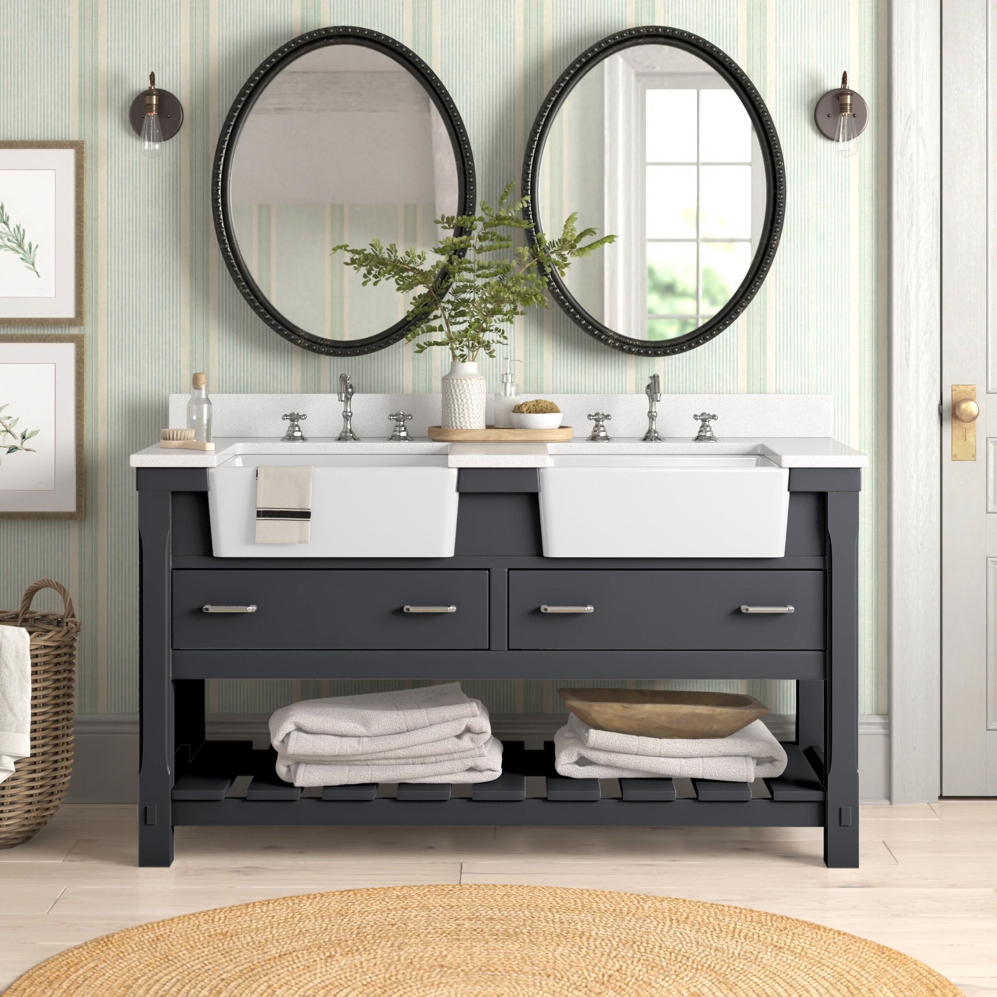 Charlotte 60 Farmhouse Double Bathroom Vanity Apron Sink Quartz Top Kitchenbathcollection