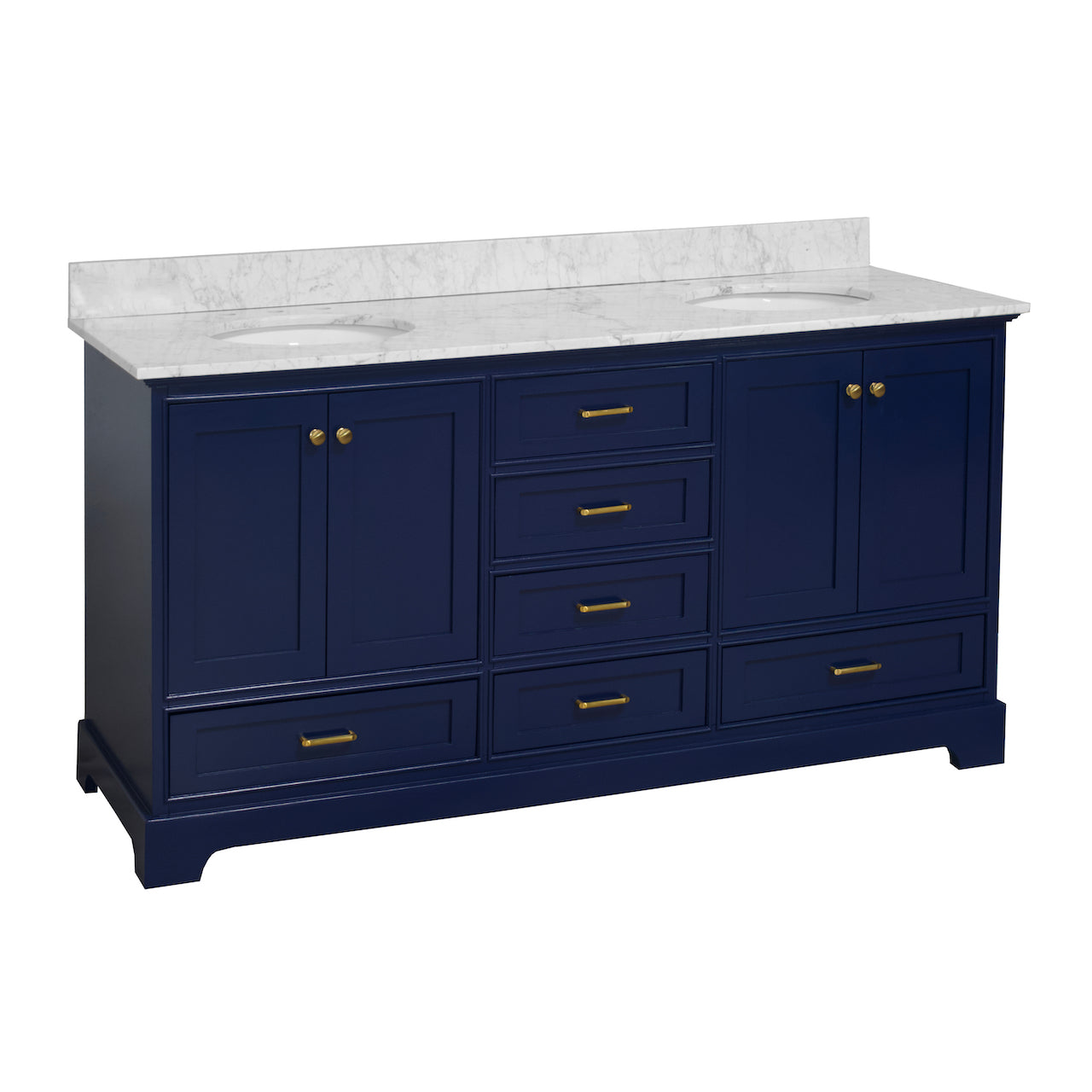 Harper 72-inch Double Sink Bathroom Vanity Royal Blue Carrara Marble Top