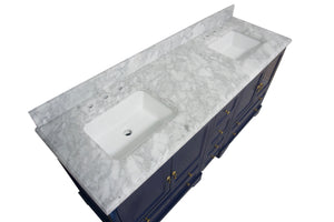 Madison 72-inch Traditional Double Vanity Blue Cabinet Carrara Marble Top - Countertop