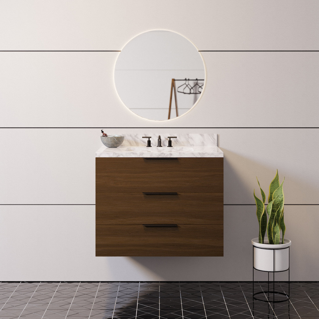 Oslo 30" Wall Mounted Floating Vanity Solid Wood & Marble Top