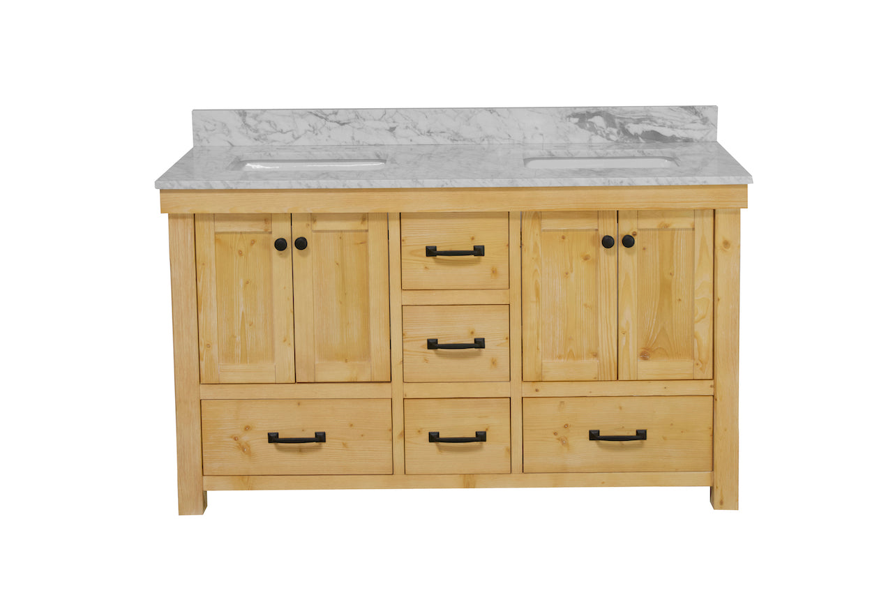 Tuscany 60 Rustic Double Sink Bathroom Vanity With Carrara Marble Top Kitchenbathcollection