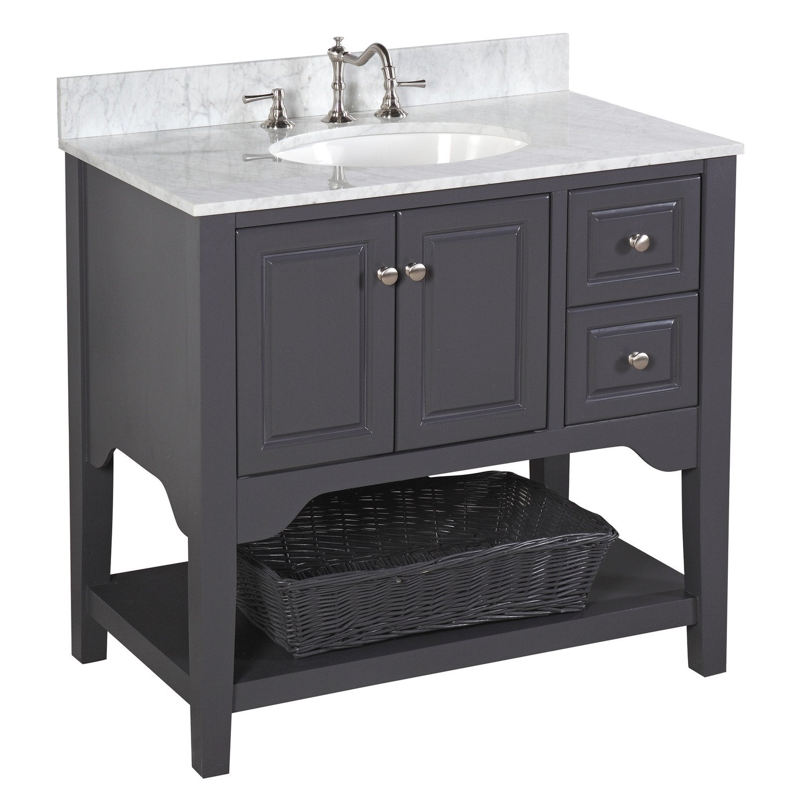 Washington 36 Traditional Bathroom Vanity With Carrara Marble Kitchenbathcollection