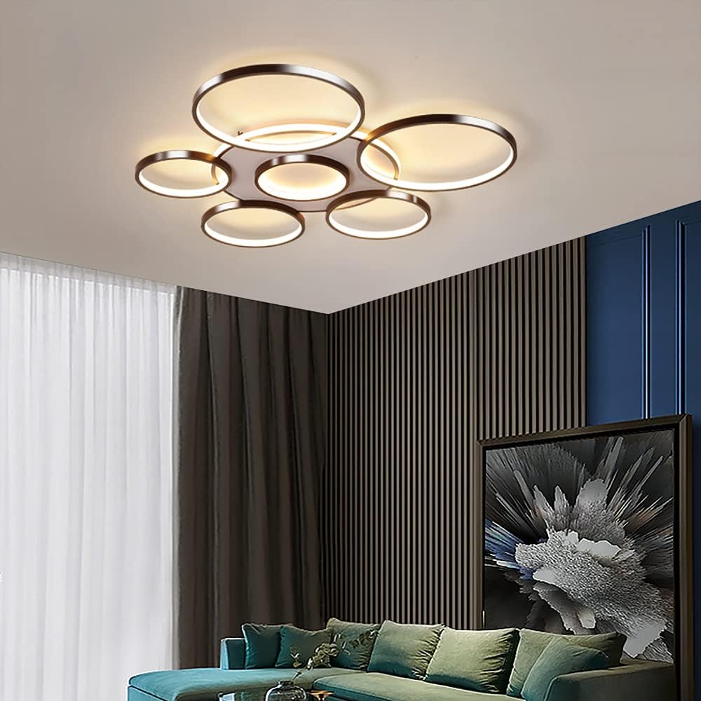 Lámpara de techo LED moderna de 7 anillas, lámpara de techo para sala de  estar, círculo redondo, marrón, lámpara de techo para dormitorio,  3000K-6500K