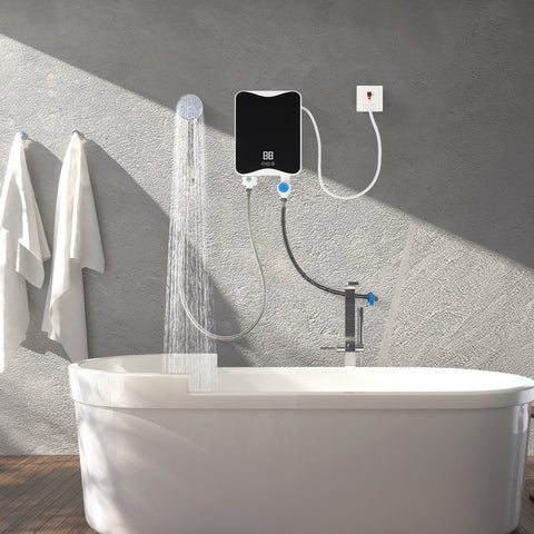 Calentador de agua eléctrico instantáneo para baño, 5500 W, 220 V, para  toda la casa con cabezal de ducha, juego de calor de agua portátil, mini