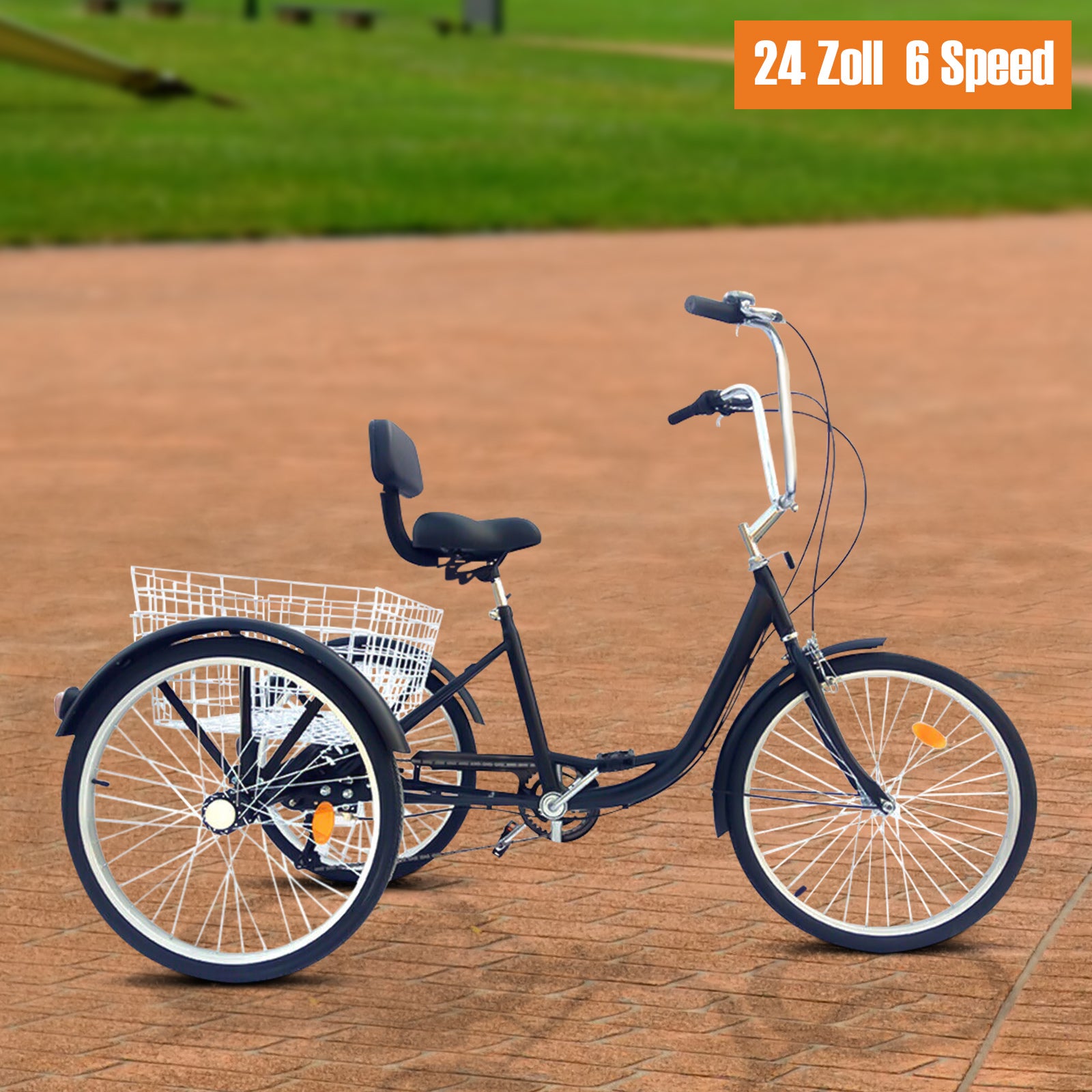 Triciclo para Adultos de 1 Velocidad y 3 Ruedas Bicicleta de Bicicleta Azul  Triciclo de 24 '' con Canasta Grande para Montar
