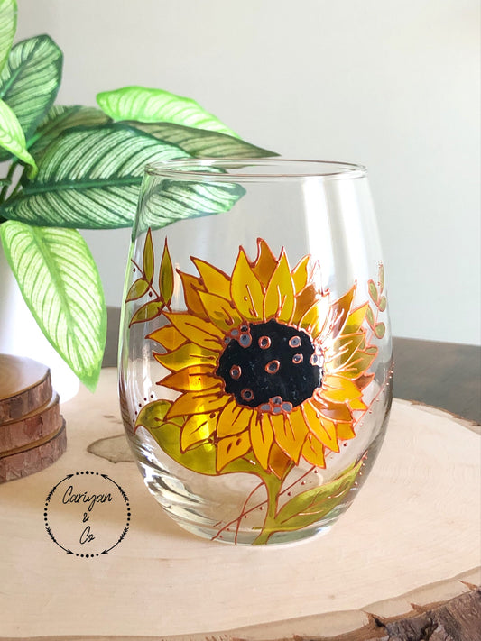 Hand Engraved Stemless Floral Wine Glasses — Love & Victory