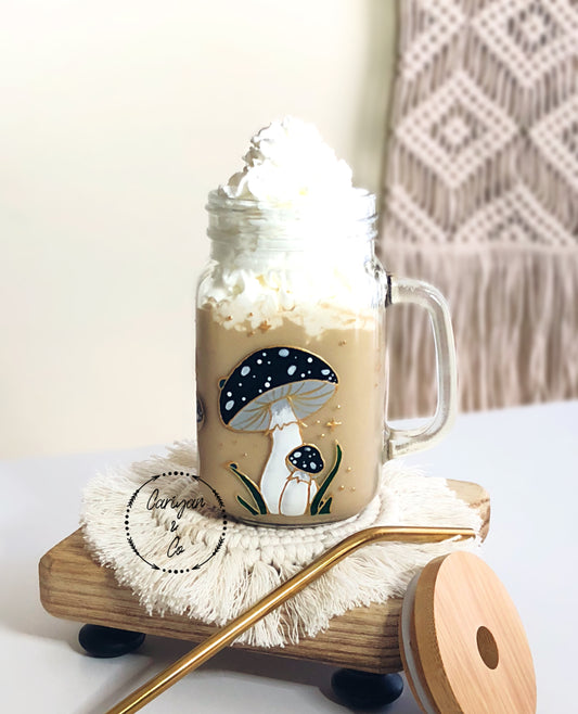 Mushroom Coffee Glass Cup,aesthetic Coffee Glass Cup, Iced Coffee