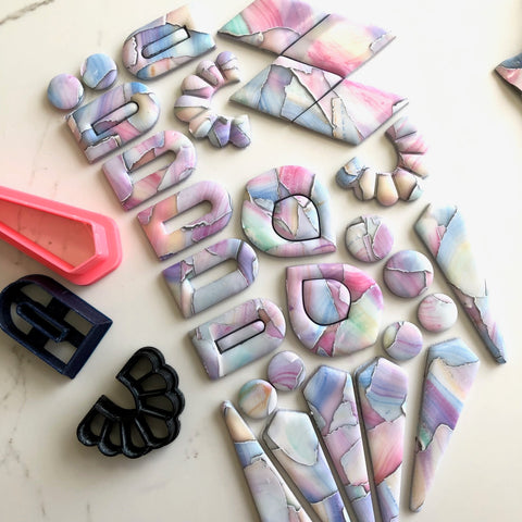 watercolour technique, polymer clay cutters, pastel colours