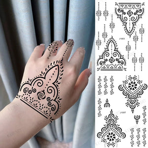 Lianfudai Black Henna Tattoo Stickers for Hands Temporary Tattoos Body Lace Tatoo Temporari Waterproof Fake Tattoo for Women Hena Tatoo - Lianfudai