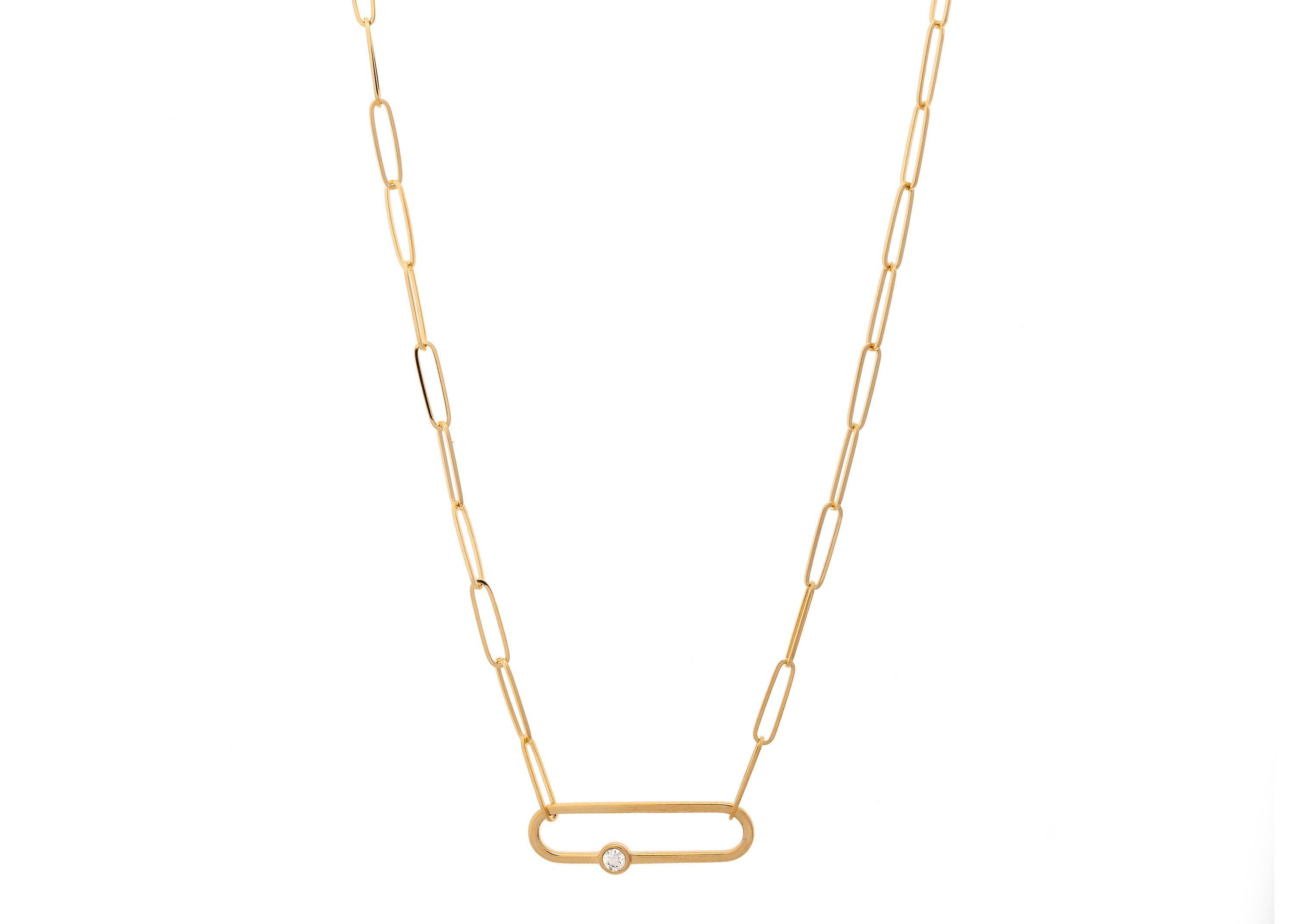 14k Solid Gold Tiny Paper Clip Link Necklace – FERKOS FJ