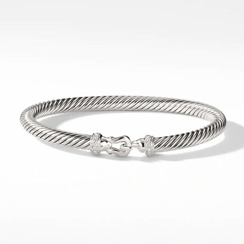 David Yurman - Cable Pave Hook Clasp Bracelet American Modern Diamond Sterling Silver