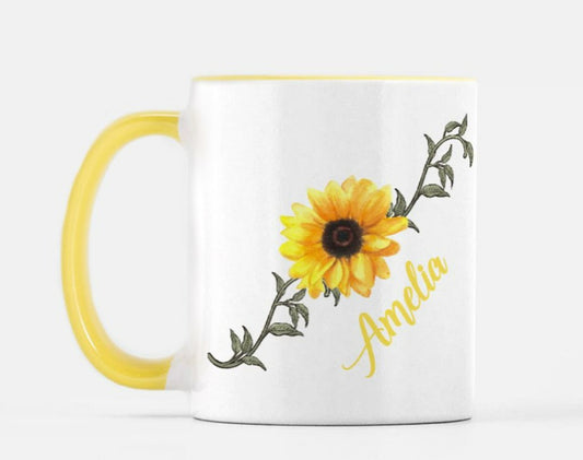 Sunflower Cup / Personalized Glass With Bamboo Lid And Straw