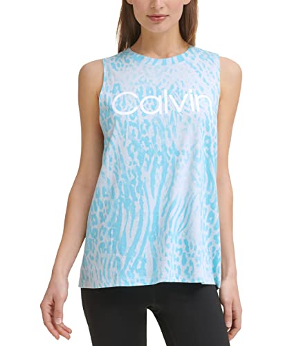 Calvin Klein Performance Women's Printed Sleeveless Top (Bleached Aqua, Size L)