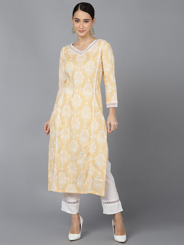 Orange Cotton Straight Kurta VCK8683