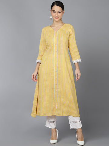 Yellow Cotton A-Line Kurta VCK8684