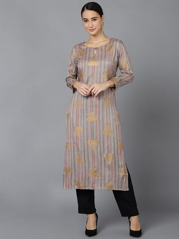 Grey Cotton Straight Kurta VCK8708