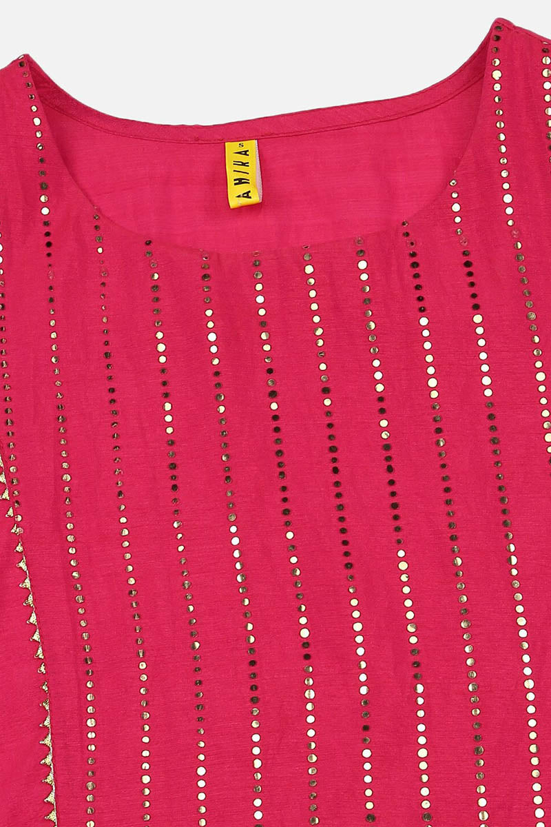 AHIKA Women Pink Regular Gotta Patti Kurta with Trousers Dupatta Set