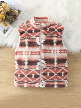 Girls' Winter Orli Fleece Geometric Printed Comfortable And Versatile Vest Jacket