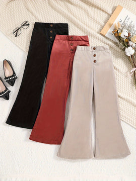 Girls 3pcs Solid Flare Pants Set Trendy Vintage Style Set Kids Clothes Spring Fall Christmas Gift