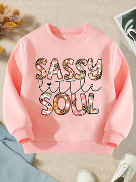 Toddlers Girls Fashion Pullover Sweatshirt Creative Letters Plus Fleece Thick Sweatshirt For All Seasons