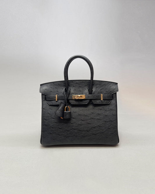 Hermes Birkin 25 Black Ostrich Gold Hardware