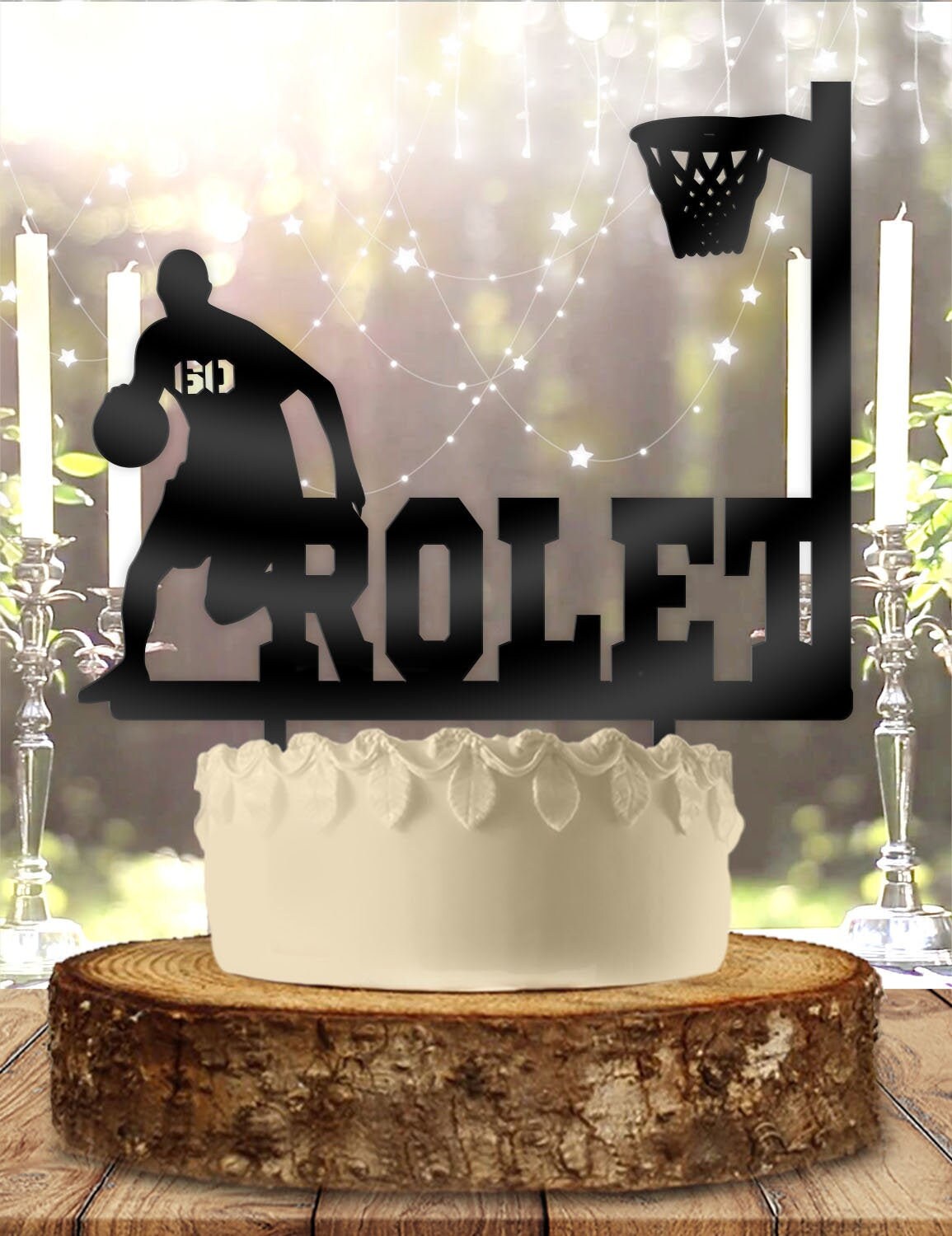 Basketball Dribble with Number Name Personalized Birthday Cake Topper