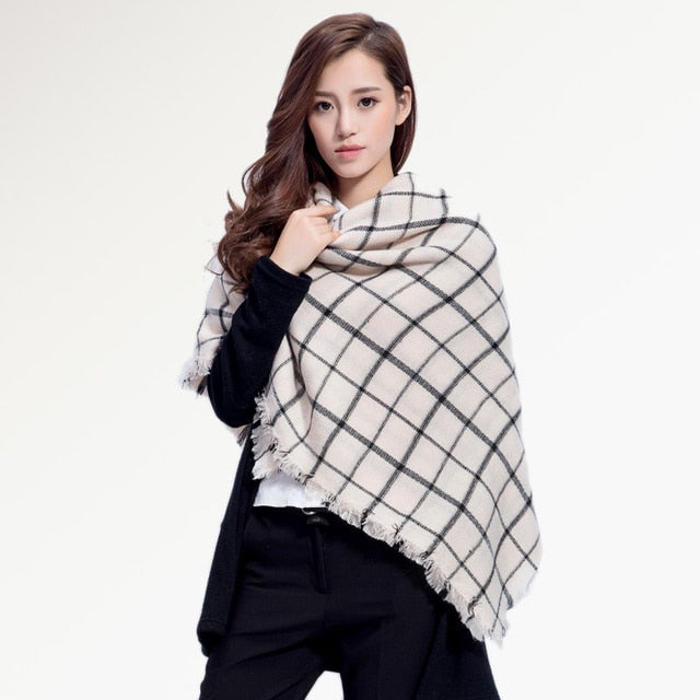 Winter Plaid Square Knitted Scarf