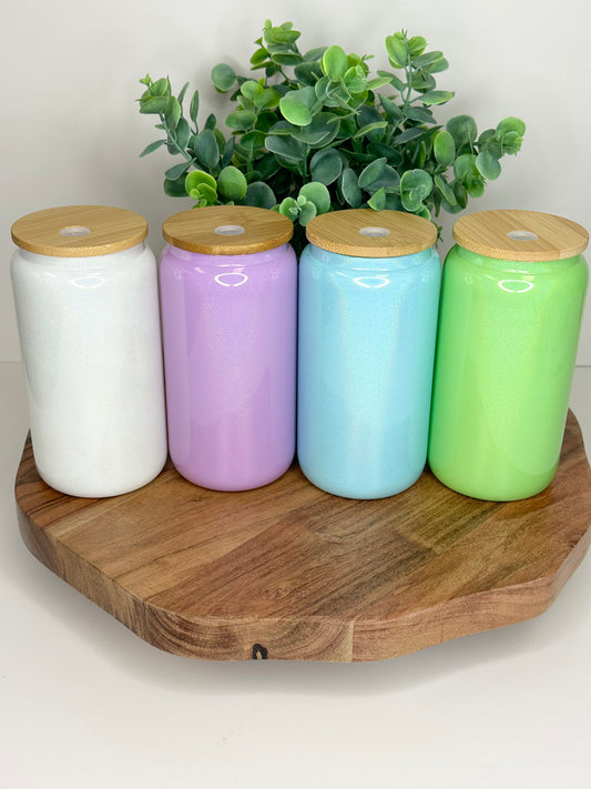 Glitter 16 Oz Glass Cans with Plastic Lids – Ava Jane's Blanks