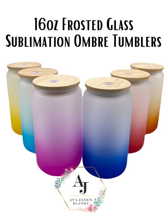 20oz Ombre Frosted Glass Tumbler w/Bamboo Lid, Skinny, Sublimation