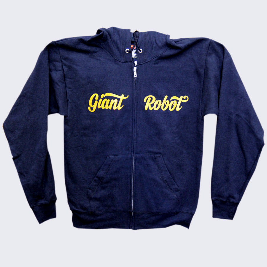 Giant Robot Script Logo Hoody Navy Yellow Ochre Giantrobotstore