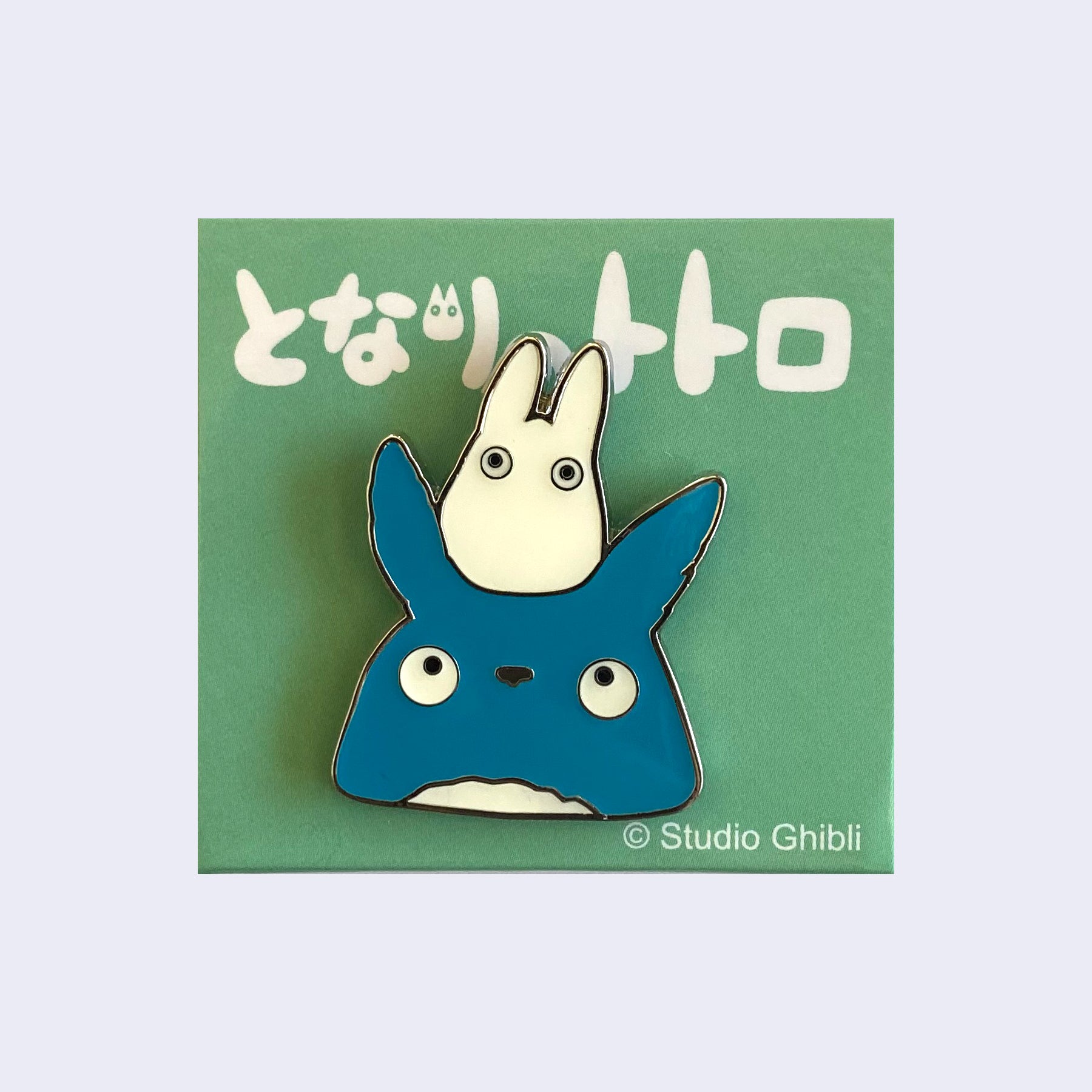 Studio Ghibli Enamel Pin White Chibi On Blue Totoro Head Close Up Giantrobotstore