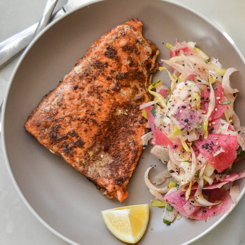 Sweet Spicy Salmon with Furikake Fennel Slaw