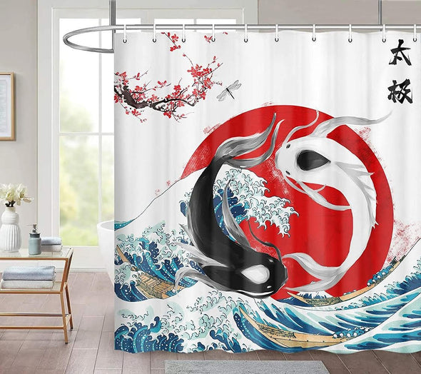 Ambesonne Fish Shower Curtain, Koi Shoal Chinese Animal, 69Wx70L