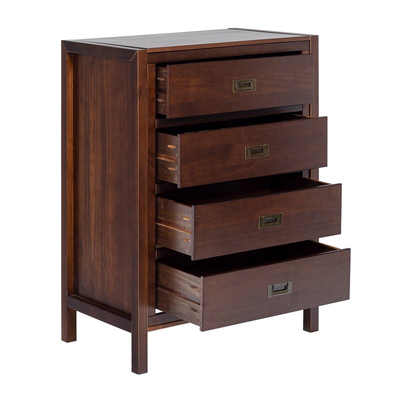 Walnut Petrillo Vertical 4 Drawer 30'' W Chest Solid Pine Wood