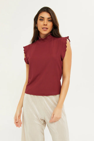 Burgundy High Neck Top