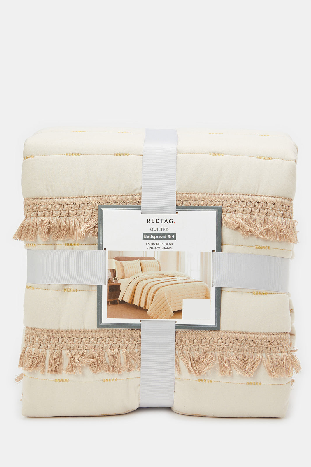 

Beige 3-Piece Quilted Bedspread With Tassels (King Size)