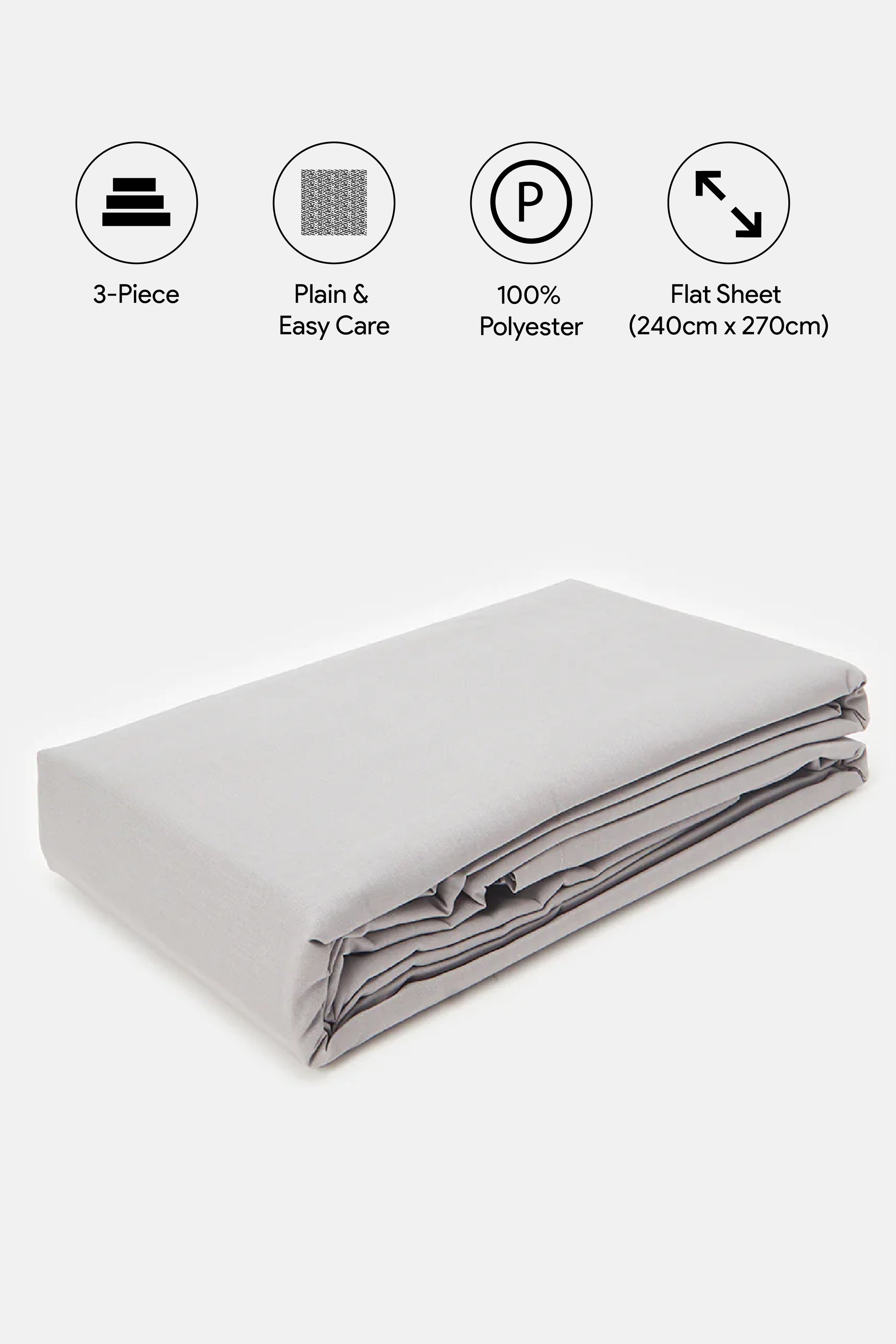 

Grey 3-Piece Solid Flat Sheet (Double Size)