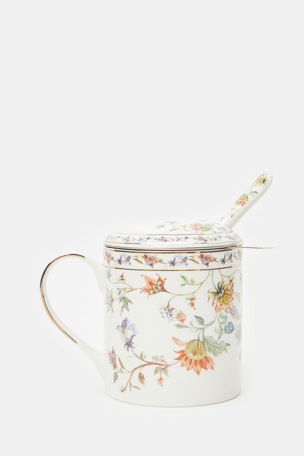 

White Floral Print Mug Set (4 Piece)