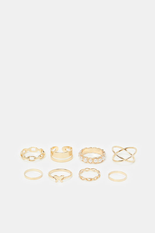 Gold Embellished Assorted Rings (8 Pack)