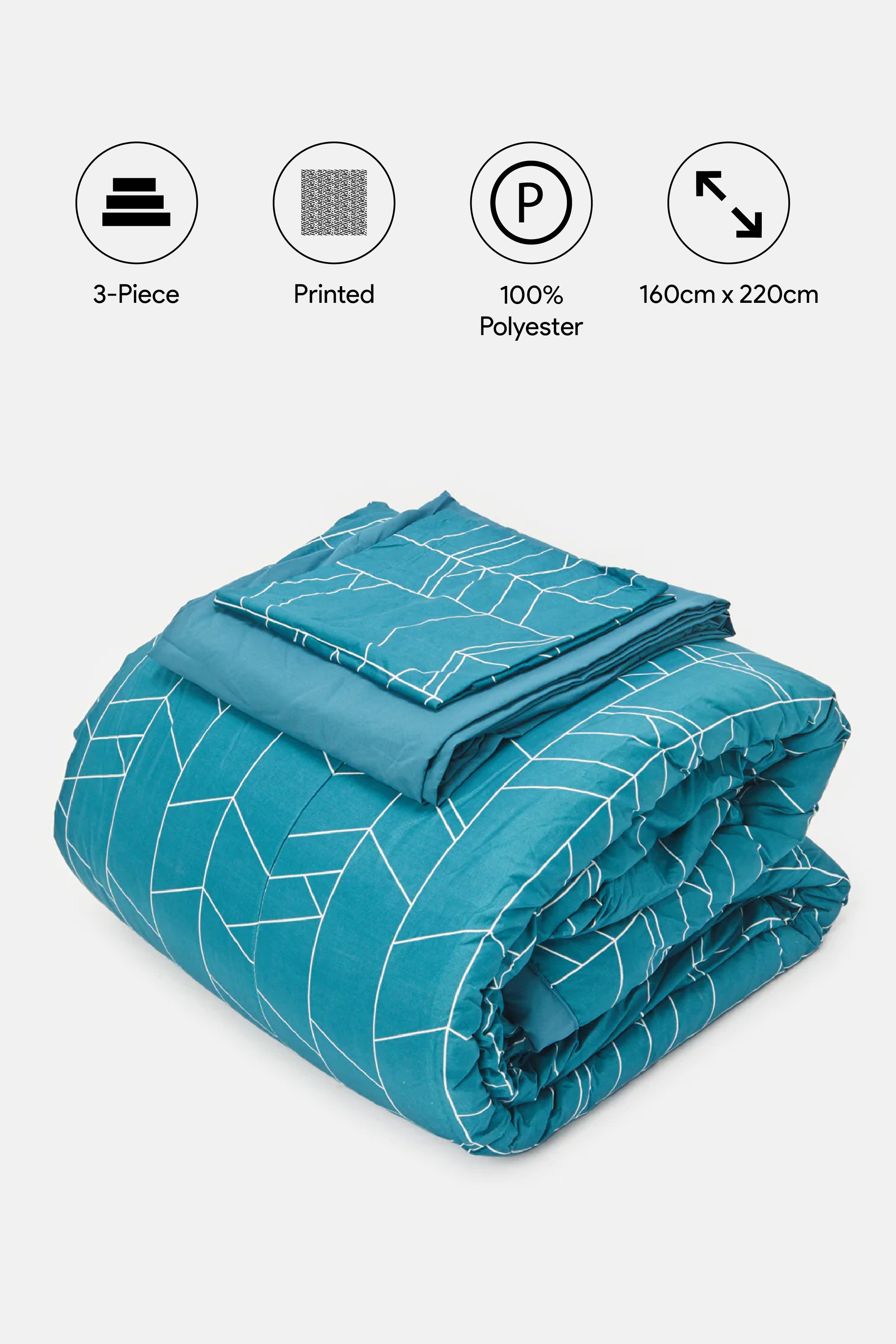 

Blue 3 Piece Geometric Printed Comforter Set ( Size