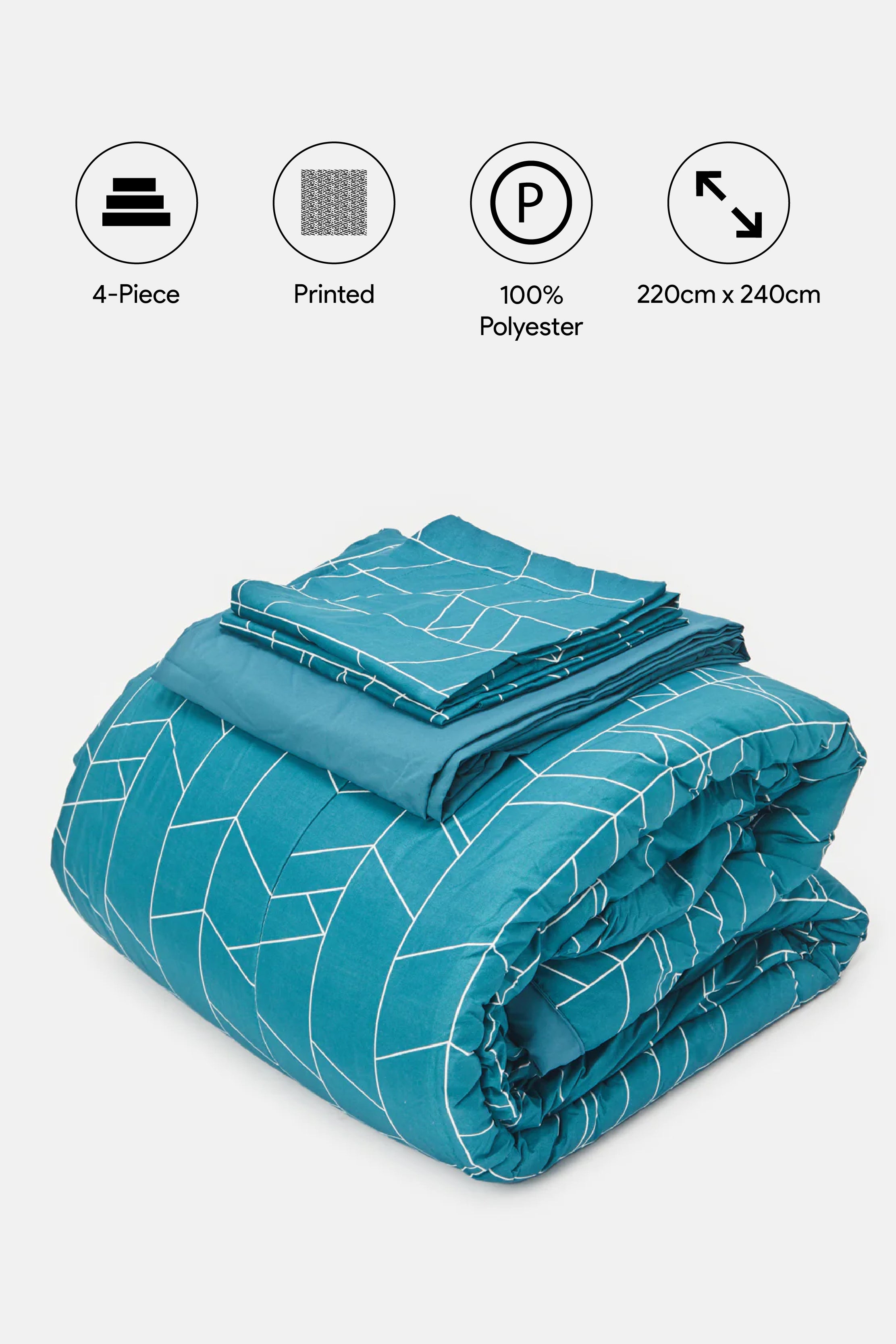 

Blue 4 Piece Geometric Printed Comforter Set ( Size