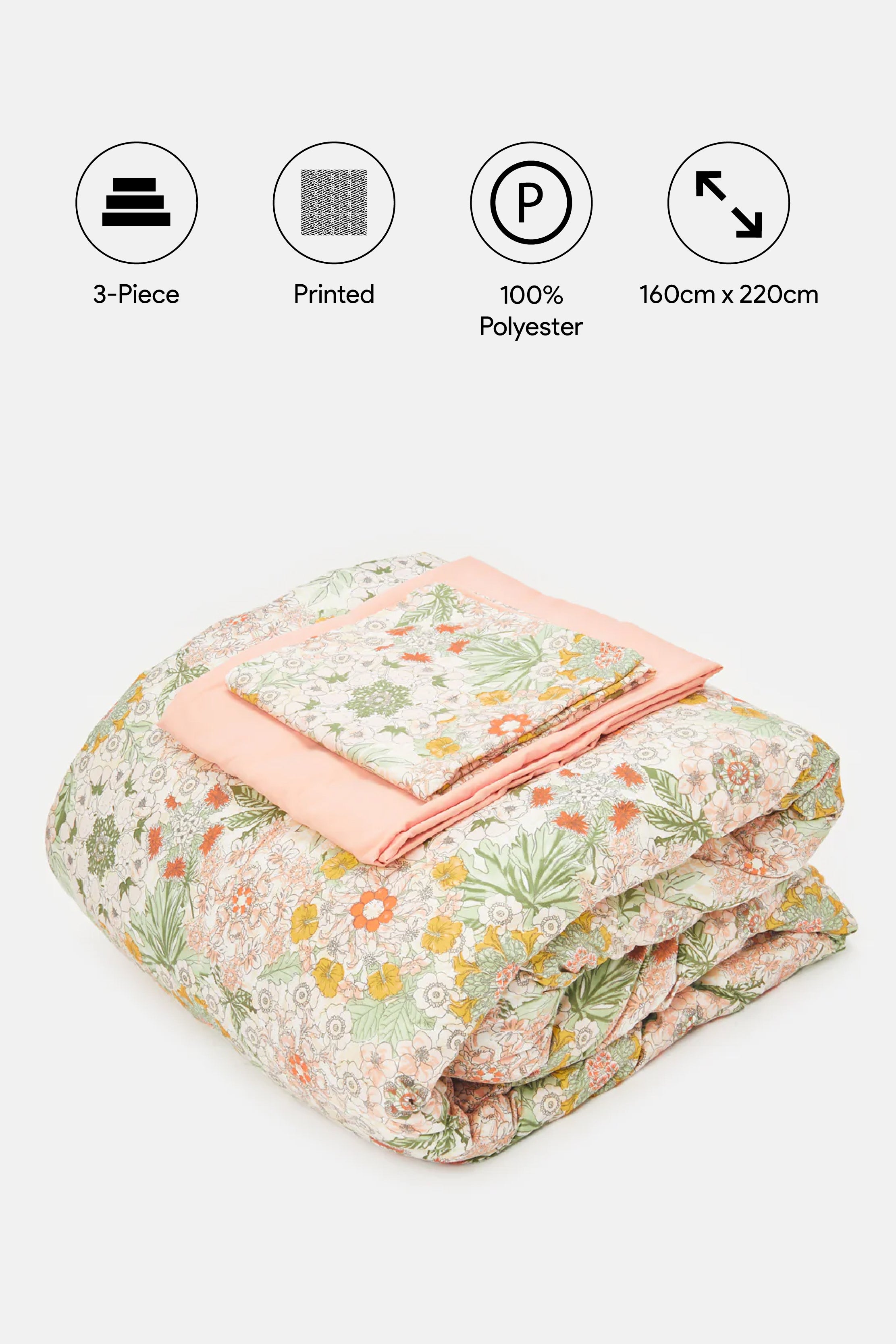 

Pink 3 Piece Floral Printed Comforter Set ( Size