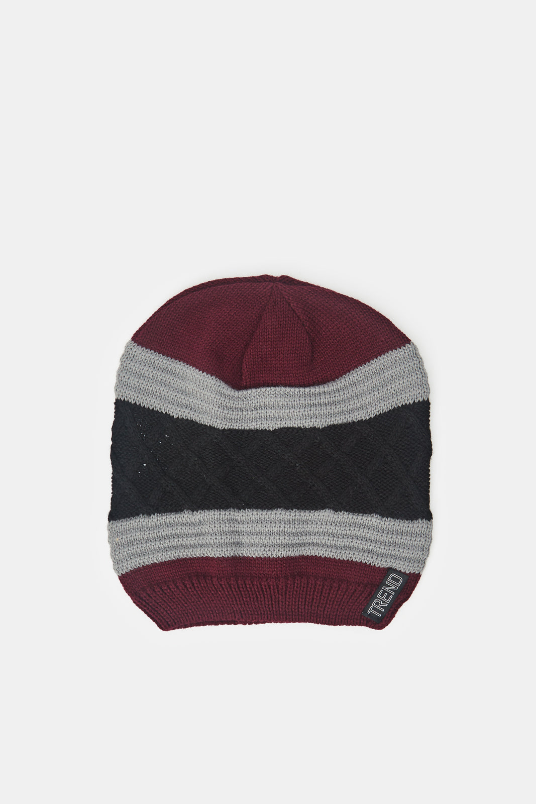 

Men Black And Burgundy Knitted Cap