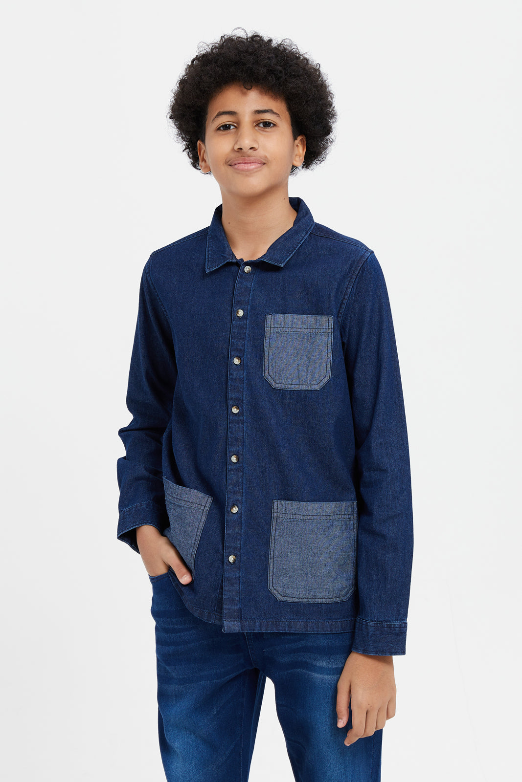 

Senior Boys Navy Denim Shirt With T-Shirt Set (2 Piece)