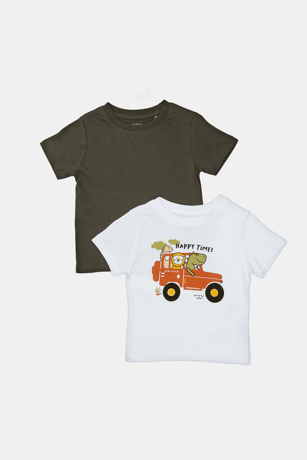

Infant Boys White And Charcoal Printed T-Shirt (Pack Of 2)