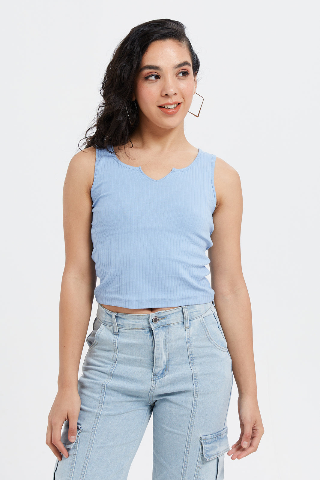 

Women Blue Ribbed Top