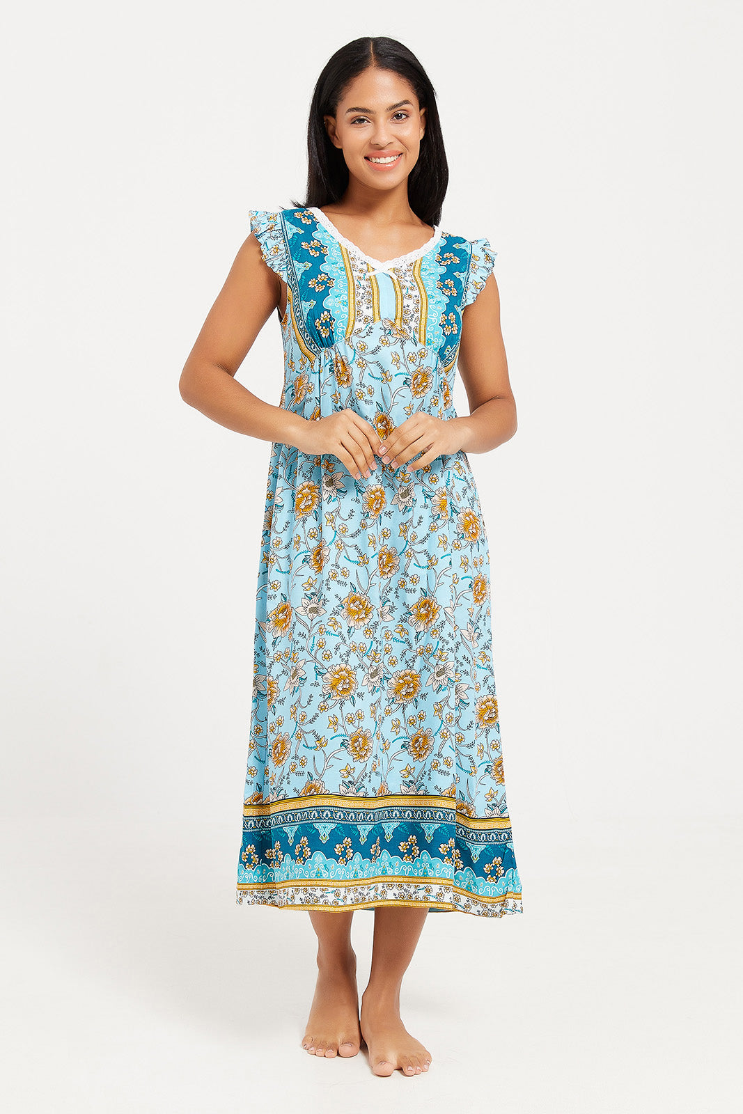 

Womens Blue Printed Nightgown